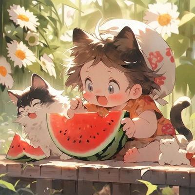 动漫版女孩吃瓜头像,动漫女孩的悠闲吃瓜时光